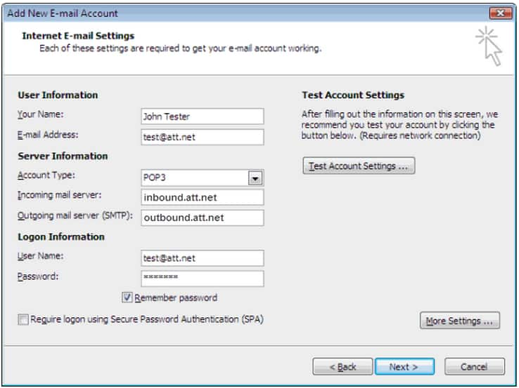 Configure att email with outlook